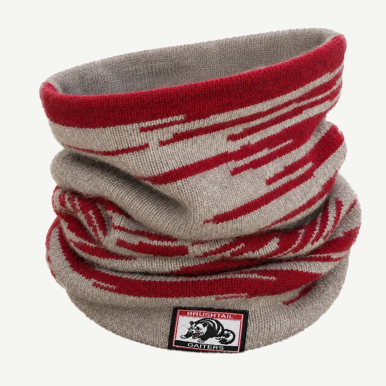 Brushtail Neck Gaiter i rost och sand, stående produktfoto.